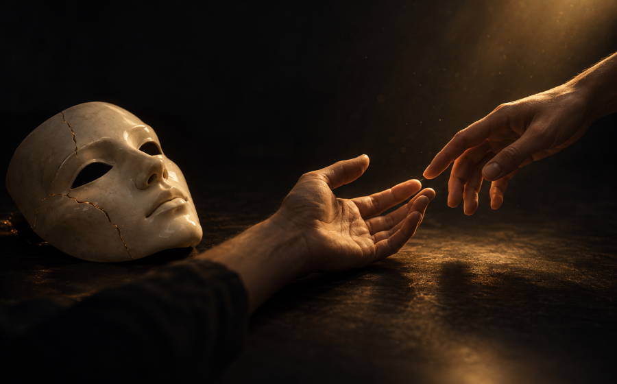 Conceptual image representing recovery from psychopathy and moving beyond the mask toward real connection, empathy, and healthy relationships
